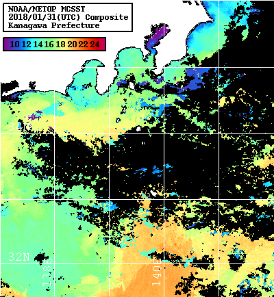 NOAA、MetOp 人工衛星画像 検索結果, 水温分布を図示