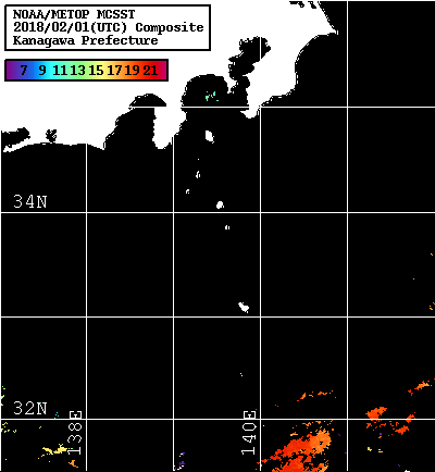 NOAA、MetOp 人工衛星画像 検索結果, 水温分布を図示