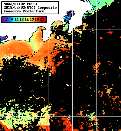 NOAA、MetOp 人工衛星画像 検索結果, 水温分布を図示