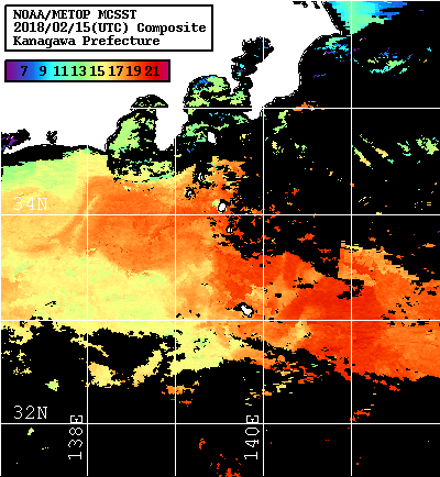 NOAA、MetOp 人工衛星画像 検索結果, 水温分布を図示