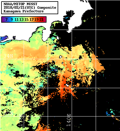 NOAA、MetOp 人工衛星画像 検索結果, 水温分布を図示