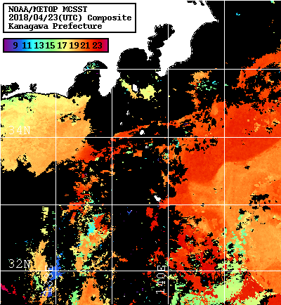 NOAA、MetOp 人工衛星画像 検索結果, 水温分布を図示