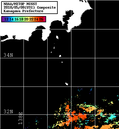NOAA、MetOp 人工衛星画像 検索結果, 水温分布を図示