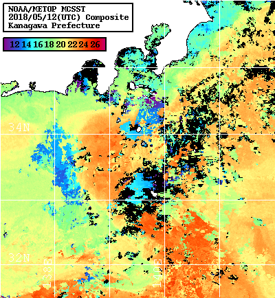 NOAA、MetOp 人工衛星画像 検索結果, 水温分布を図示