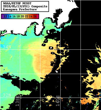 NOAA、MetOp 人工衛星画像 検索結果, 水温分布を図示