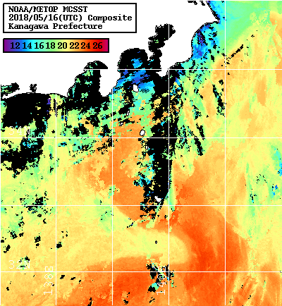 NOAA、MetOp 人工衛星画像 検索結果, 水温分布を図示
