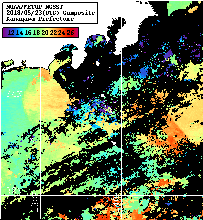 NOAA、MetOp 人工衛星画像 検索結果, 水温分布を図示