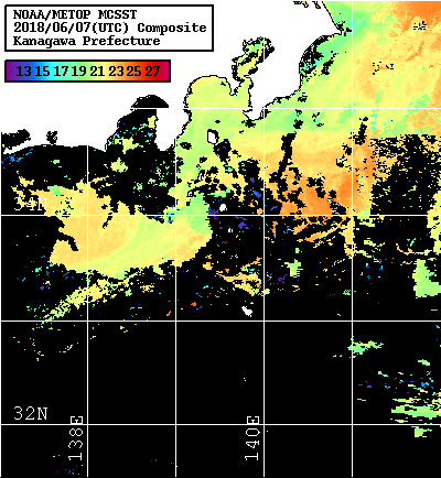 NOAA、MetOp 人工衛星画像 検索結果, 水温分布を図示