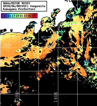NOAA、MetOp 人工衛星画像 検索結果, 水温分布を図示