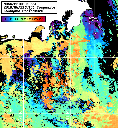 NOAA、MetOp 人工衛星画像 検索結果, 水温分布を図示