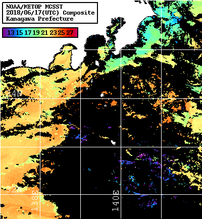 NOAA、MetOp 人工衛星画像 検索結果, 水温分布を図示