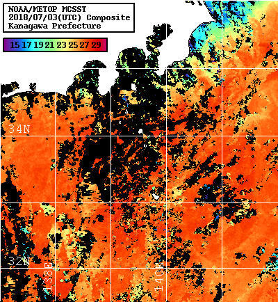 NOAA、MetOp 人工衛星画像 検索結果, 水温分布を図示