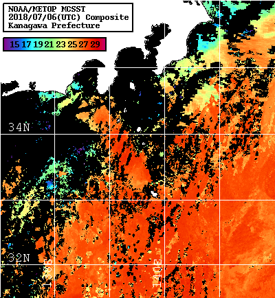 NOAA、MetOp 人工衛星画像 検索結果, 水温分布を図示