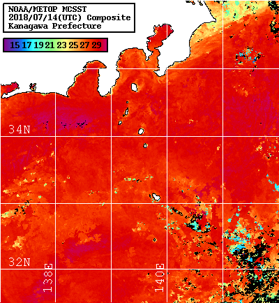 NOAA、MetOp 人工衛星画像 検索結果, 水温分布を図示