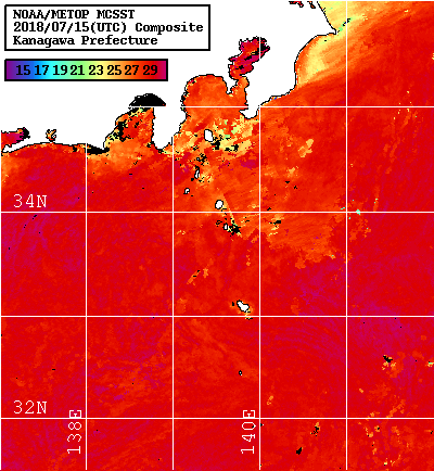 NOAA、MetOp 人工衛星画像 検索結果, 水温分布を図示