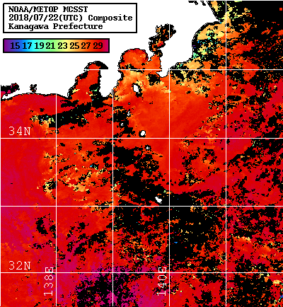 NOAA、MetOp 人工衛星画像 検索結果, 水温分布を図示