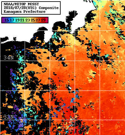 NOAA、MetOp 人工衛星画像 検索結果, 水温分布を図示