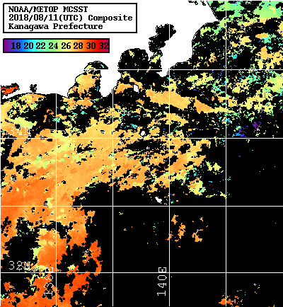 NOAA、MetOp 人工衛星画像 検索結果, 水温分布を図示