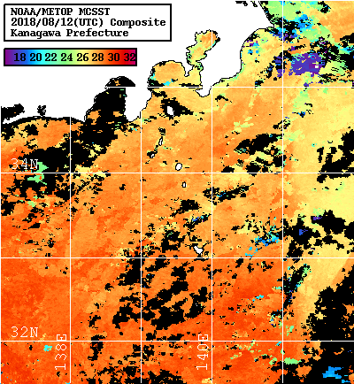 NOAA、MetOp 人工衛星画像 検索結果, 水温分布を図示
