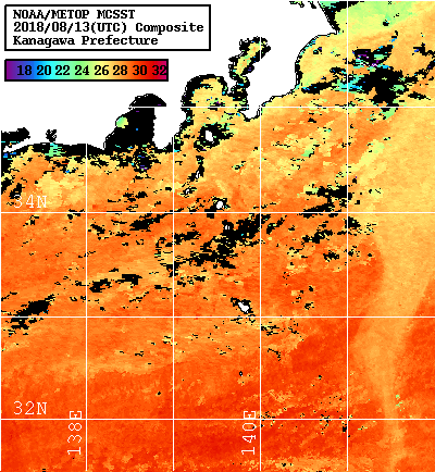 NOAA、MetOp 人工衛星画像 検索結果, 水温分布を図示