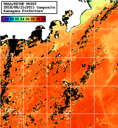 NOAA、MetOp 人工衛星画像 検索結果, 水温分布を図示