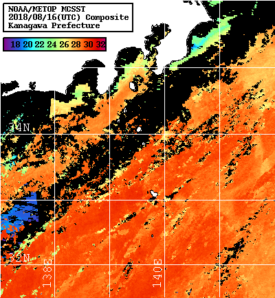 NOAA、MetOp 人工衛星画像 検索結果, 水温分布を図示