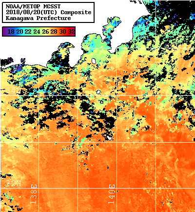 NOAA、MetOp 人工衛星画像 検索結果, 水温分布を図示