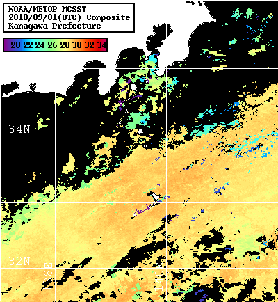 NOAA、MetOp 人工衛星画像 検索結果, 水温分布を図示