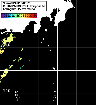 NOAA、MetOp 人工衛星画像 検索結果, 水温分布を図示