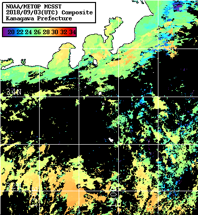 NOAA、MetOp 人工衛星画像 検索結果, 水温分布を図示