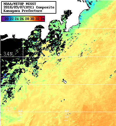 NOAA、MetOp 人工衛星画像 検索結果, 水温分布を図示