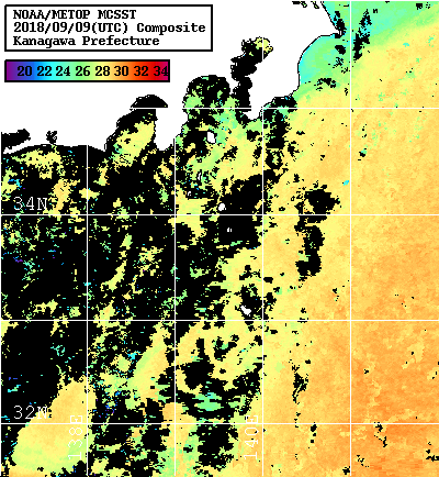 NOAA、MetOp 人工衛星画像 検索結果, 水温分布を図示