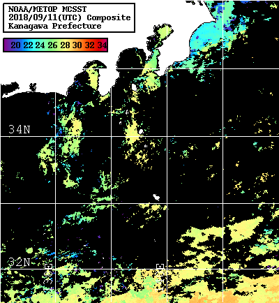 NOAA、MetOp 人工衛星画像 検索結果, 水温分布を図示