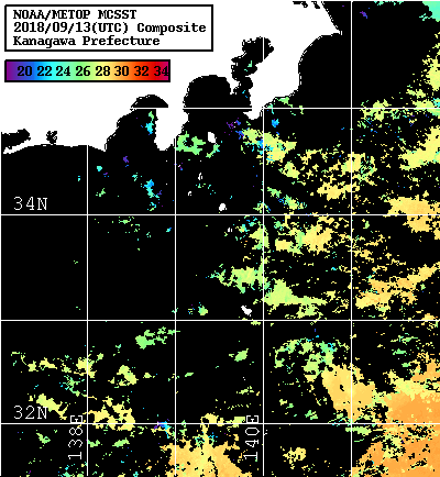 NOAA、MetOp 人工衛星画像 検索結果, 水温分布を図示