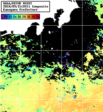 NOAA、MetOp 人工衛星画像 検索結果, 水温分布を図示