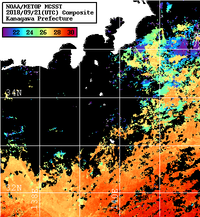 NOAA、MetOp 人工衛星画像 検索結果, 水温分布を図示