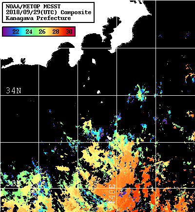 NOAA、MetOp 人工衛星画像 検索結果, 水温分布を図示