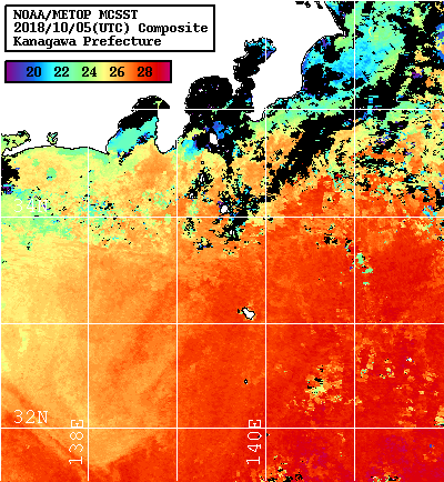NOAA、MetOp 人工衛星画像 検索結果, 水温分布を図示