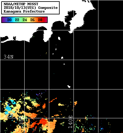 NOAA、MetOp 人工衛星画像 検索結果, 水温分布を図示
