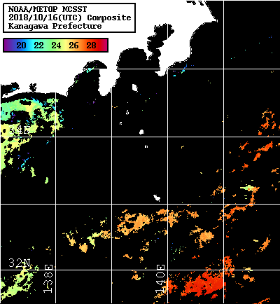 NOAA、MetOp 人工衛星画像 検索結果, 水温分布を図示