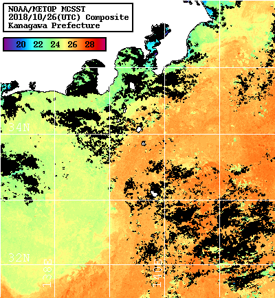 NOAA、MetOp 人工衛星画像 検索結果, 水温分布を図示
