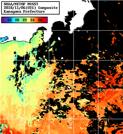 NOAA、MetOp 人工衛星画像 検索結果, 水温分布を図示