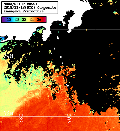 NOAA、MetOp 人工衛星画像 検索結果, 水温分布を図示