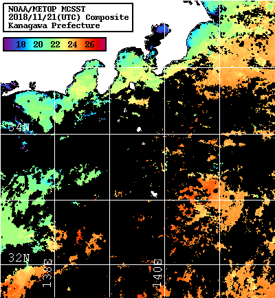 NOAA、MetOp 人工衛星画像 検索結果, 水温分布を図示