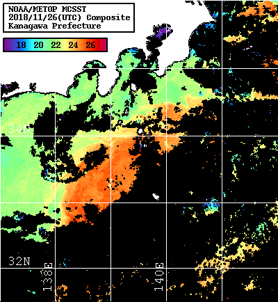 NOAA、MetOp 人工衛星画像 検索結果, 水温分布を図示