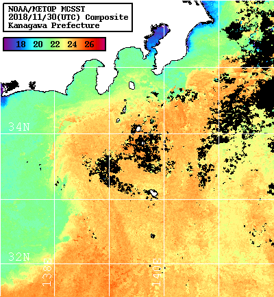 NOAA、MetOp 人工衛星画像 検索結果, 水温分布を図示