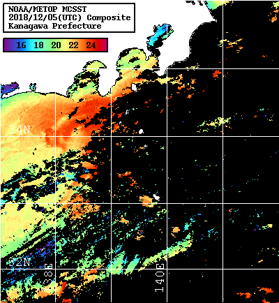 NOAA、MetOp 人工衛星画像 検索結果, 水温分布を図示