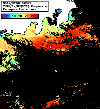 NOAA、MetOp 人工衛星画像 検索結果, 水温分布を図示