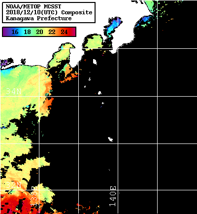 NOAA、MetOp 人工衛星画像 検索結果, 水温分布を図示