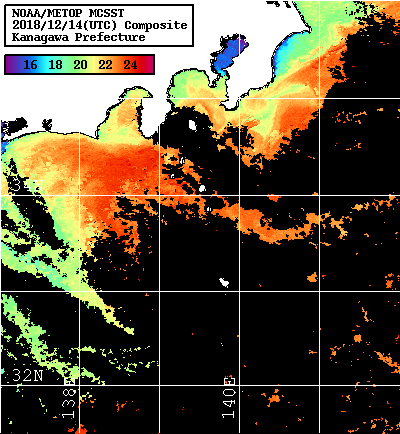 NOAA、MetOp 人工衛星画像 検索結果, 水温分布を図示